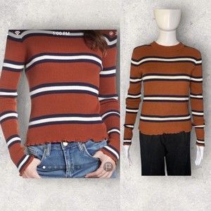 BP Ribbed Lettuce Trim Striped Top Womens Size XS